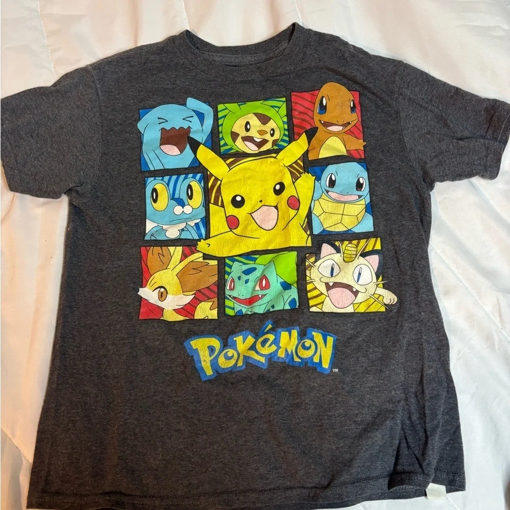 Pokemon Kids T-Shirt - Gray with Colorful Characters size small